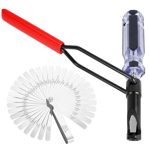 10mm Jam Nut Valve Adjustment Tool,Slotted Valve Adjusting Stud with 32 Pieces of Precision Feeler gauges,Valve Lash Adjustment Tool for Honda/Nissan/Toyota/Japanese car Engines