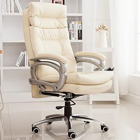 Commercial Ergonomic High-Back Bonded Leather Executive Chair,Reclining Leather Office Chair With Adjustable Lumbar Support High Back Executive Task Swivel Leather Chair(White)