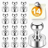FINDMAG Fridge Magnets, Strong Small Silver Refrigerator Magnets, Decorative Magnet for Dry Erase Board, Strong Magnetic Push Pins for Whiteboard, Office, Classroom, Kitchen, Photos, 14 Pack