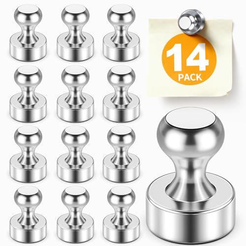 FINDMAG Fridge Magnets, Strong Small Silver Refrigerator Magnets, Decorative Magnet for Dry Erase Board, Strong Magnetic Push Pins for Whiteboard, Office, Classroom, Kitchen, Photos, 14 Pack