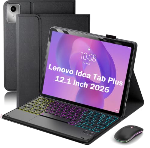 Lenovo Idea Tab Plus 12.1�C���` 2025 (TB361FU/TB361ZU)�p�L�[�{�[�h�P�[�X | ���C���{�[�o�b�N���C�g�L�[�{�[�h�}�E�X�A�}���`�^�b�`�g���b�N�p�b�h�A�X�^�C���X�X���[�u�A�I�[�g�X���[�v/�E�F�C�N-�u���b�N�B
