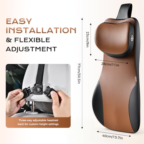 Image of Coverado Neck and Lumbar Support for Car, Ergonomic Memory Foam& Breathable Leather Car Back Support, Adjustable-Height Velcro Design Car Neck Pillow, Car Cushion Neck Back Pain Relief, Black&Brown