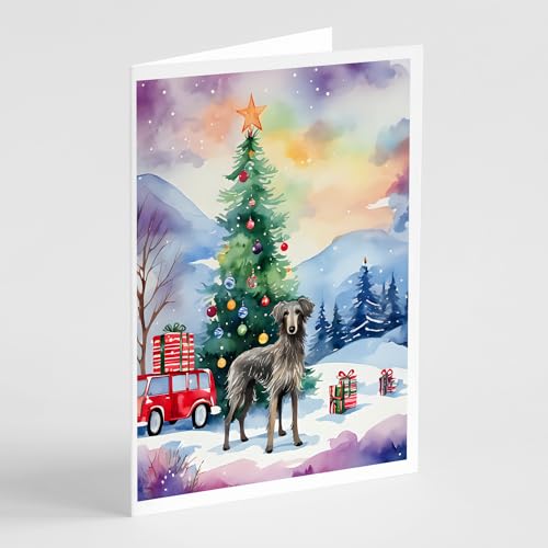 Caroline's Treasures DAC3640GCA7P Scottish Deerhound Christmas Greeting Cards Pack of 8 Blank Cards with Envelopes Whimsical A7 Size 5x7 Blank Note Cards