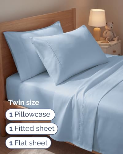 Image of Twin 4 Piece Bed Sheet Set - Comfy, Breathable & Cooling Sheets - Baby Blue | Ultra Soft Hotel Luxury Bedding Set with 8-16 Inch Deep Pockets, 1 Flat & 1 Fitted Sheet & 2 Pillowcases, Wrinkle & Fade Free
