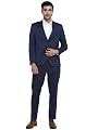 Turtle Men 100% Cotton Dobby Print Full Sleeve Two Piece Blue Party Suit