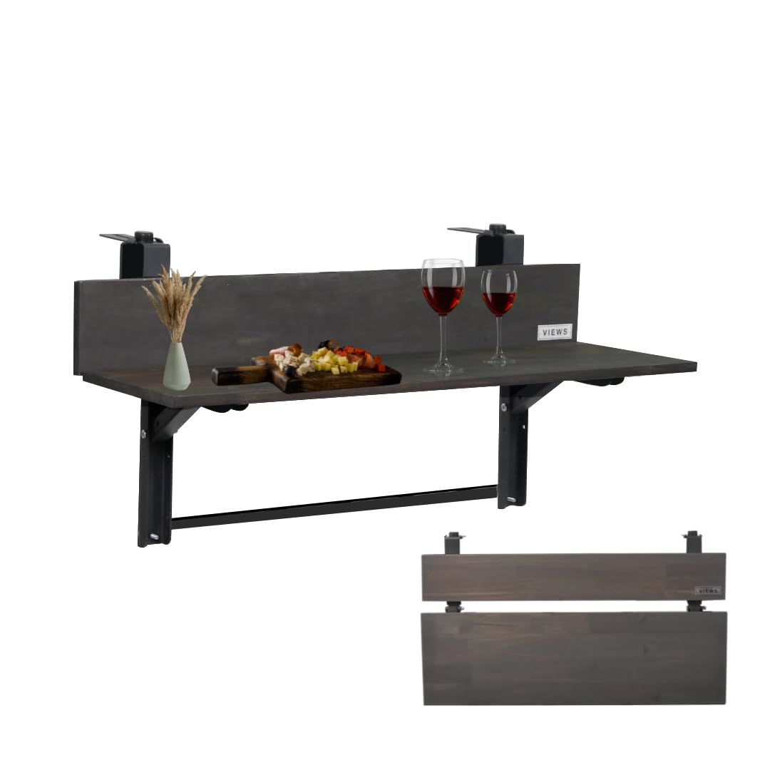 Views 3Ft Folding Balcony Bar Table (Charcoal) - Durable, Space-Saving, Easy Assembly | Weatherproofed Acacia Wood with Adjustable Steel Brackets for