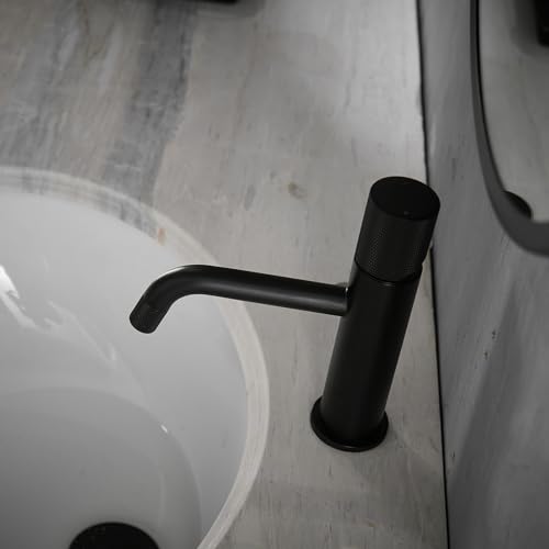 Robinet mitigeur d'eau chaude et froide en céramique noire pour vasque - 6