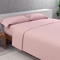 SomniHome Juego Sabanas 150 x 190/200 cm Sábanas Lisas Calidad Extra. Encimera Bajera y 2 Fundas Almohada. Juegos de Sabana Microfibra Verano/Invierno. Cama 150 Color Rosa
