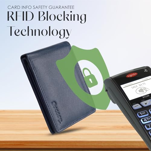 Succor Genuine Leather Mens Wallet – Slim Bifold RFID Blocking Wallet for Men with Zipper Pocket, 9 Card Slots, ID Window, Strong Stitching, Gift Box – Blue4