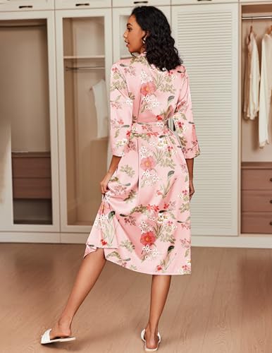 Image of Ekouaer Silk Robes for Women Long Satin Bride Bridesmaid Wedding Party Robes Lightweight Sexy Sleepwear with Pockets