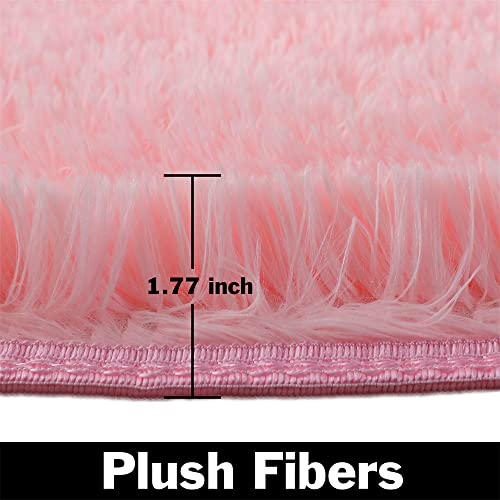 Pink Round Rug 180cm for Girls Bedroom Fluffy Circle Ru g for Kids Roo m Shaggy Circular R ug for Teen Girls R oom Furry Carpet for Nursery Ro om Fuzzy Plush Rugs for Dorm Cute Rooms Decor - Image 3