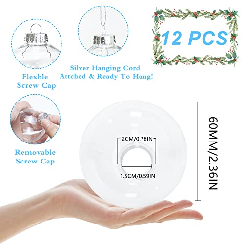 12 Pack Clear Plastic Christmas Ornaments Balls,2.36 Inch Ornament Discs,Round Clear Plastic Fillable Ornament Christmas Ball For Crafts,Christmas,Wedding,Party,Home Decor,Christmas Tree Baubles（60Mm） #TOP5