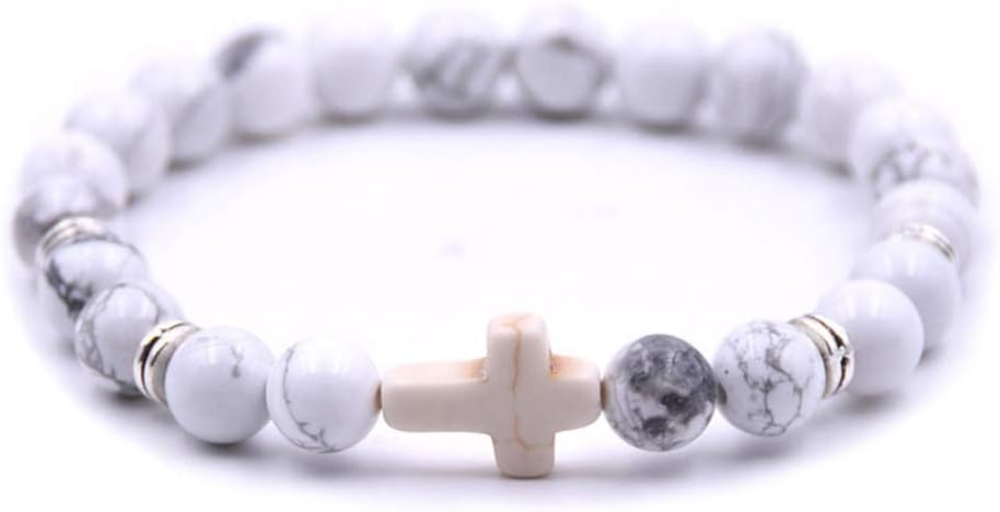 Softones 4PCS Cross Beads Bracelet for Men Women 8mm Healing Lava Stone Stretch Bracelets,7.5" - Image 3