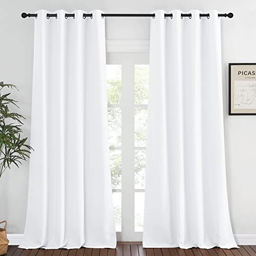 NICETOWN 50% Blackout White Living Room Curtain 108 inches Long - Grommet Thermal Insulated Cold & Heat Blocking Window Treatment Sound Reducing Drape for Bedroom (1 Piece, W52 x L108) White