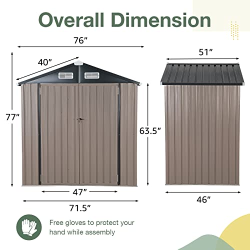Oc Orange-Casual 6 X 4 Ft Outdoor Storage Shed, Metal Garden Tool Shed, Outside Sheds & Outdoor Storage Galvanized Steel W/Lockable Door For Backyard, Patio, Lawn, Brown #TOP5