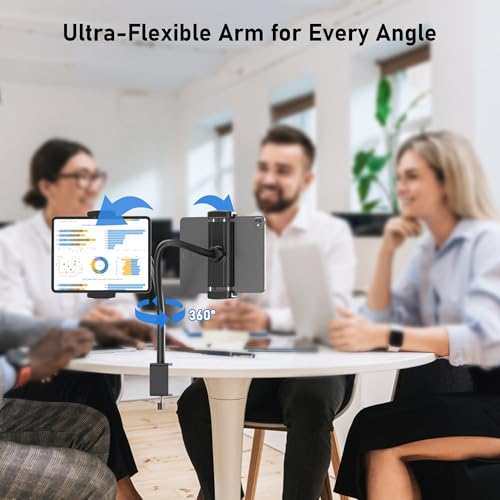 TeQable Tablet Stand for Desk, Gooseneck iPad Holder Clamp Mount, 360° Adjustable Arm Mount for iPad Pro/Air/Mini, Kindle Fire, Galaxy Tabs, 4.7"-13.5" Tablets, for Kitchen, Work, Video Call, Bed by TeQable - Image 7