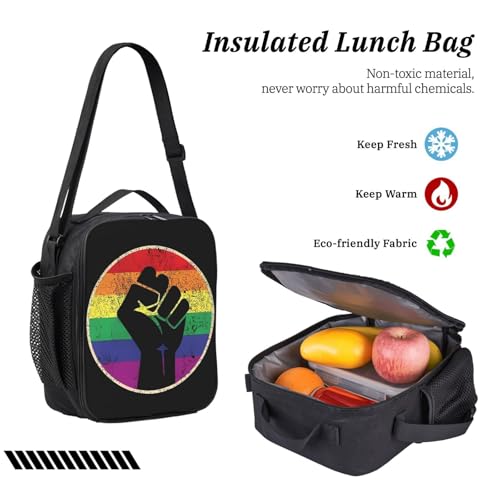 LGBT Rainbow Gay Pride Flag Hands clenched fist support 17 Inch Backpack Sets Lunch Bag Lightweight Daypack for Men Women 3Pcs4