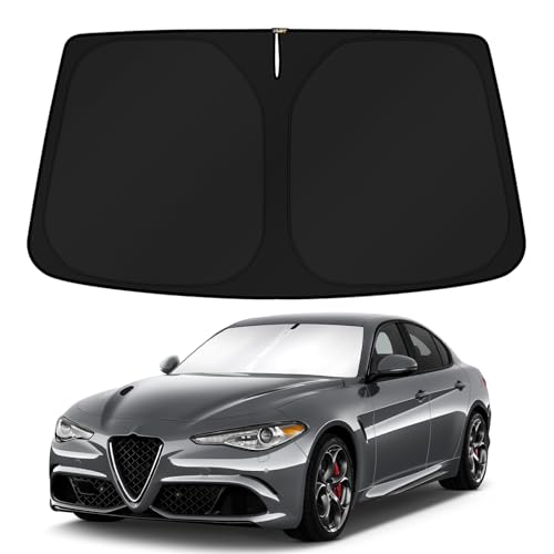 KUST Windshield Sun Shade for Alfa Romeo Giulia 2016-2024 2025 2026 Romeo Accessories Custom Fit Sunshade Sun Visor Protector Foldable Blocks UV Rays Keep Your Car Cooler