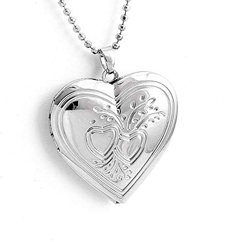 Colar e Pingente Relicário 2 Corações Prateado Médio