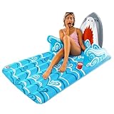 BigMouth Inc. Giant Shark Lounge Pool Float, Thick Vinyl Raft with Cup Holder, Fun Pool Party Floaties, Holds 200 Pounds and Includes Patch Kit