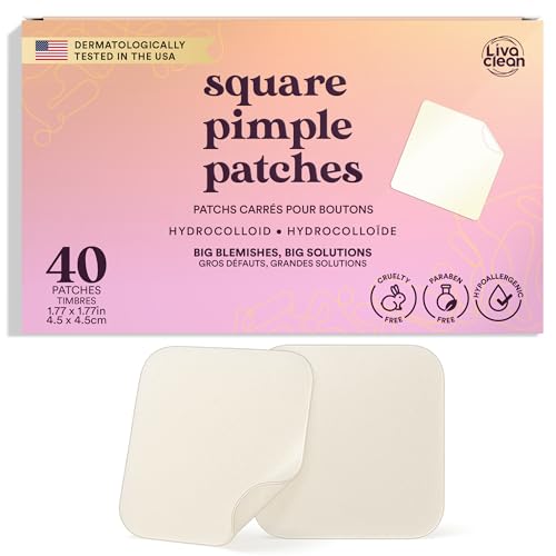Livaclean 40CT Large Pimple Patches for Face - Big Pimple Patches Large Hydrocolloid Patch for Blemishes - Body Nose Forehead Chin Acne Patch - XL Zit Stickers