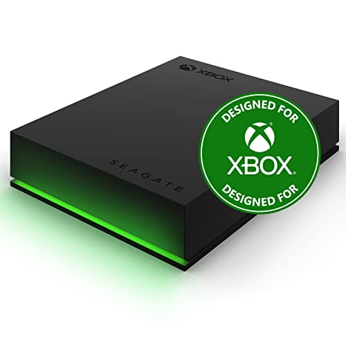 Seagate Game Drive for Xbox, 4TB, External Hard Drive Portable, USB 3.2 Gen 1, Black with built-in green LED bar, Xbox Certified, 3 year Rescue Services (STKX4000402)