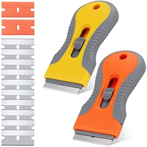 2 Pack Hob Oven Ceramic Stove Scraper Cookware Cleaning Tool, with 12 Replacement Blades, for Oven Window, Induction Cooktop, Glass Paint, Decals, Stickers, Labels, Windows, Mirrors Cover
