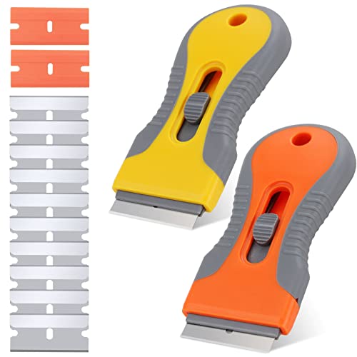 Paquete de 2 utensilios de limpieza de utensilios de cocina, con 12 cuchillas de repuesto, para ventana de horno, estufa de inducción, pintura de vidrio, calcomanías, etiquetas, ventanas, espejos Cover