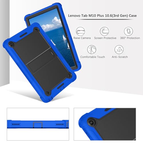 DUEDUE Case for Lenovo Tab M10 Plus 10.6"(3rd Gen) 2022-Heavy Duty Kickstand Hard PC Cover Full Body Protective Shockproof Case for Lenovo Tab M10 Plus 10.6 Inch-TB125FU/TB128FU/TB128XU, Black/Blue by DUEDUE - Used condition - Image 2