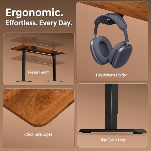Image of Dr Luxur Stallion Electric Standing Desk | XL Large Height Adjustable Desk | 110KG Load | 3 Memory Presets | Zero Wobble | Child Lock | Low Noise Motor | 5 Year Warranty (Honey Pine, 1400 * 600 mm)