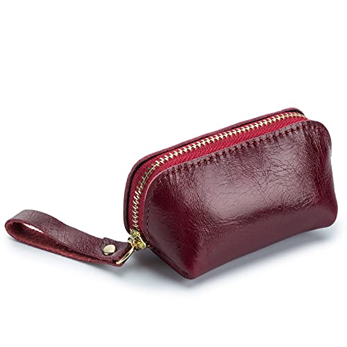 Jalach Münzbörse aus Echt Leder klein Münzbeutel Kleingeldbörse mit Schlüsselring Mini Geldbeutel für Damen Herren und Kinder (Weinrot) Cover