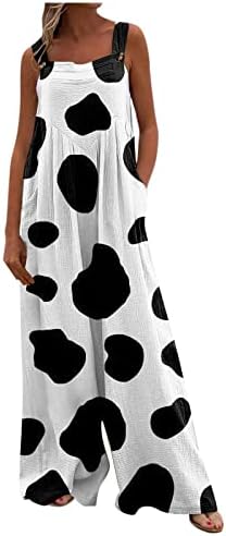 Topassion Ladies Jumpsuits Sleeveless Cotton Linen Romper with Pocket Casual Floral Baggy Playsuits Sexy Fitted Party Straight Pants Suspenders Dungarees Dress for Women UK