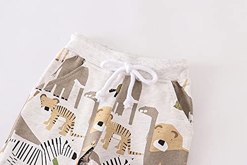 Huaer& Boys Cartoon Print Dinosaur Monkey Pattern Cotton Pants Drawstring Elastic Sweatpants (3T, Light Grey & Animals) #TOP2
