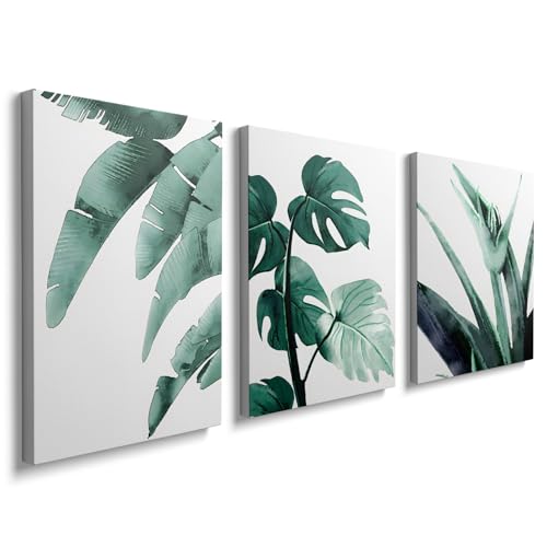 Image of prinfantasy 3Pcs Framed Boho Wall Art Decor Green Minimalist Botanical Plants Painting for Living Room Bedroom Bathroom Kitchen Home Decor 30x40cmx3 H0176