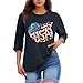 Women's Patriotic Flag Printed Shirts Round Neck 3/4 Sleeve Tops 250th Anniversary USA Casual Blouse