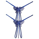Uwdiohq String Pantalon en Dentelle Perle sous Vêtements Femmes Culottes Sexy Dames Très pour Bustier (Blue, One Size) Tanga Invisible Ventre Plat De Pute Femme Bikini Culotte Slip Vibrant