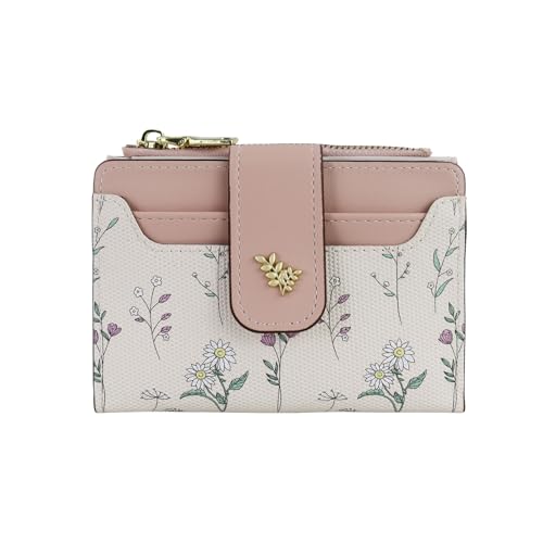 WishLotus Wallets for Women, Floral Bifold Card Holder Wallet Leather Small Wallet for Daily Shopping (Pink)