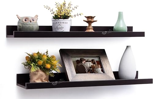 Image of Aries Wooden Floating Wall Shelf| Wall Rack Shelf | Wall Mount for Living Room, Bedroom, Kitchen (Ledge, Set of 2, Wenge Brown, XX-Large (24inches))