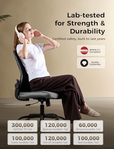 Office Chair, Mesh Ergonomic Desk Chairs, Lumbar Support, Adjustable Height, Armless, Swivel Function and Smooth-Rolling Wheels for Home, Office and Gaming (Black) image 8