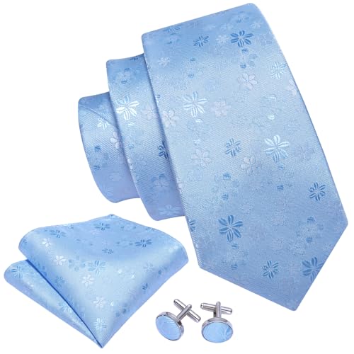 Image of Barry.Wang Men Tie Set Floral Paisley Silk Necktie Pocket Square Cufflinks Formal Wedding Party Business