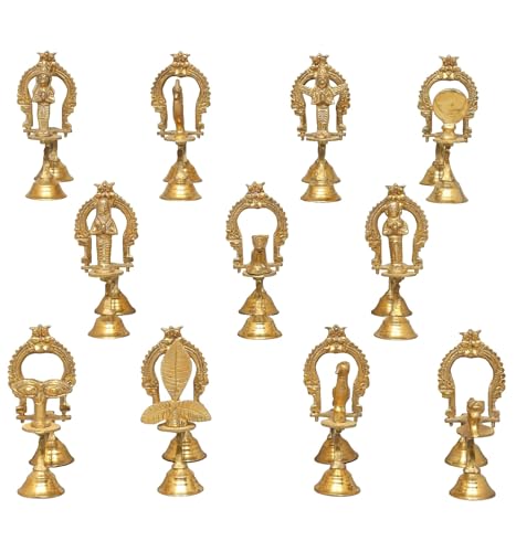 Exotic India 8" Set of 11 Upacharas for Puja Traditional Brass Puja Accessories Kit for Daily Worship and Hindu Rituals and Décor