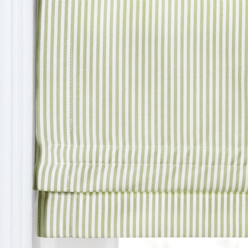 Image of TWOPAGES No Drill Cordless Farmhouse Ticking Stripe Roman Shades Roman Blinds for Windows, Custom Made Light Filtering Blackout Blinds Shades for French Door, Olivine Pinstripe, 1 Piece
