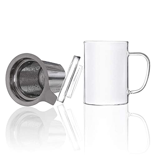 Vaso de té con colador Tetera con filtro de té, colador de té y tapa - tetera y vaso de té en uno; aprox. 450 ml - Imagen 4