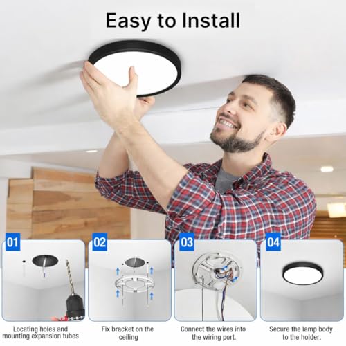 Smart LED Ceiling Light 24W Ø30cm, RGB + 2700K-6500K Adjustable White, 2000LM, Remote/App Control, Alexa & Google Compatible, Modern Flush Mount ABS+PP (Without Remote) - Image 4