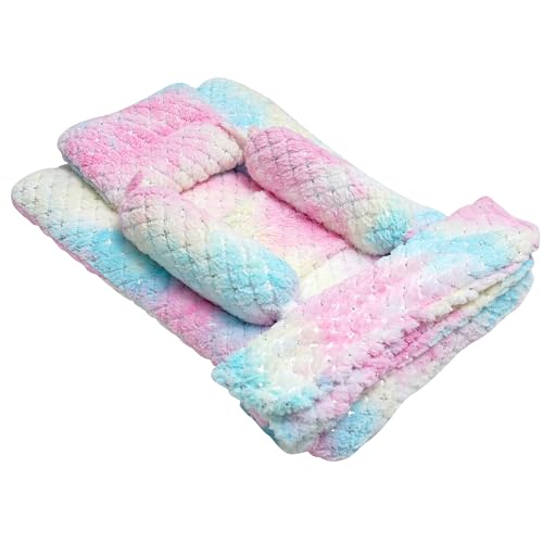 Image of Baby Mattress Set New Born Baby Sleeping Combo 4 Pcs Bedding Rainbow Eyes and Pink Colour (Multicolor)