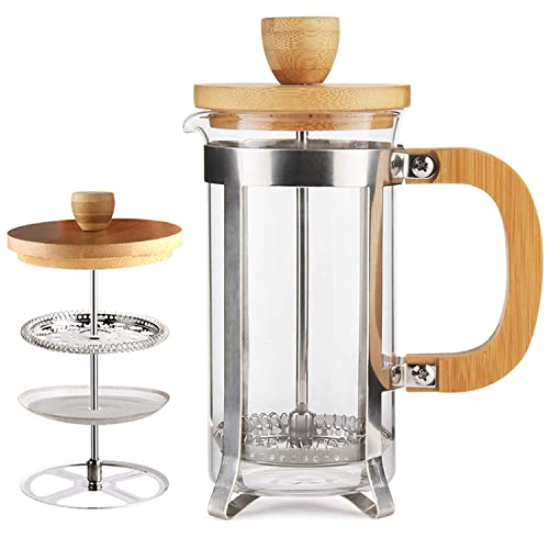 Image of Cutting EDGE French Press Coffee /Tea Espresso Press Milk Frother with 18 /8 Stainless Steel Filter High Borosilicate Carafe Durable Bamboo Handle 12oz / Capacity 350ml