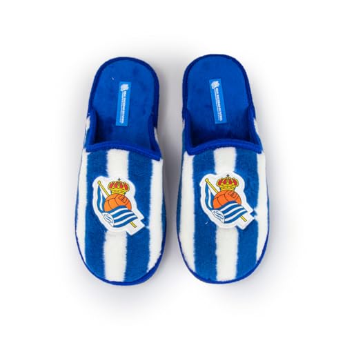 MARPEN SLIPPERS, Zapatillas de Casa Ligeras de Invierno Oficiales de la Real Sociedad de Fútbol para Hombre o Mujer, Abiertas Blanquiazules, Talla 47
