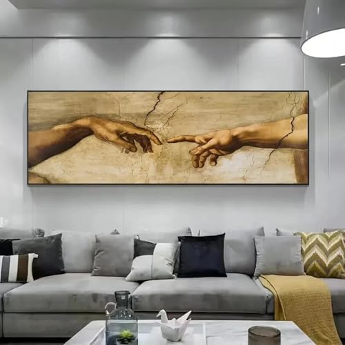 LZJAGXX La mano de Dios, lienzo, pintura, carteles, arte de pared, Adán, póster impreso, decoración, pintura cultural religiosa, decoración de sala de estar, 50 x 150 cm, sin marco