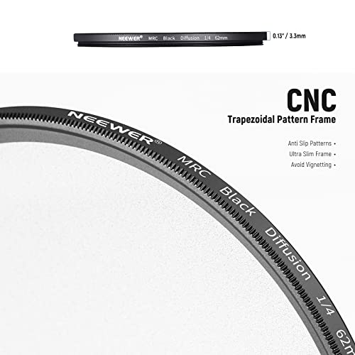 Image of NEEWER 62mm Black Diffusion 1 /4 Filter Mist Dreamy Cinematic Effect Filter Ultra Slim Water Repellent Scratch Resistant HD Optical Glass, 30 Layers Nano Coatings for Video /Vlog /Portrait Photography