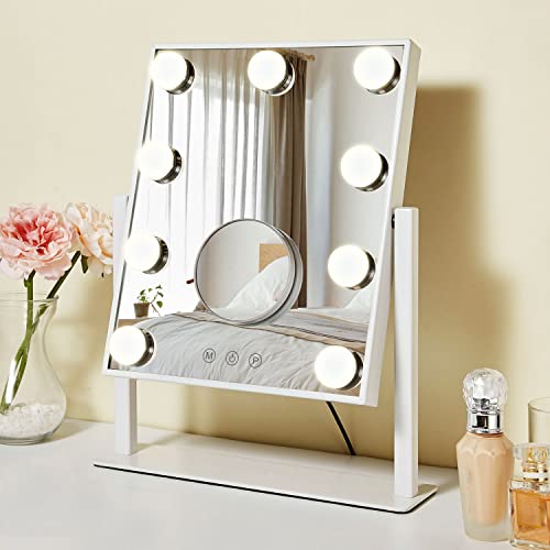 MiroFan Vanity Mirror with Lights Hollywood Mirror Lighted Makeup Mirror with Dimmable&3 Color Modes Lights, 9 LED Bulbles with Detachable 10X Magnification Mirror Lighted Makeup Mirror MiroFan Vanity Mirror with Lights Hollywood Mirror Lighted Makeup Mirror with Dimmable&3 Color Modes Lights, 9 LED Bulbles with Detachable 10X Magnification Mirror Lighted Makeup Mirror